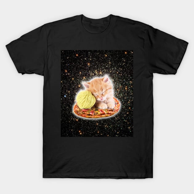 Galaxy Kitty Cat Riding Pizza In Space T-Shirt by Random Galaxy